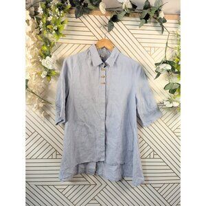 PUBLIC BY ITALY Women's LINEN Button Down High Low Collared EMBROIDERY LRG